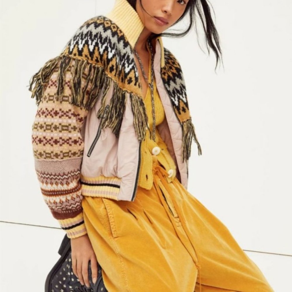 Free People Fringe Coat Native Print
